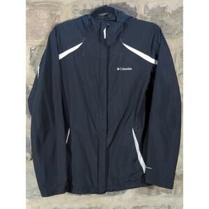 Columbia Coat Woman's Large Black White Interchange Hooded Omni-Shield Nylon‎